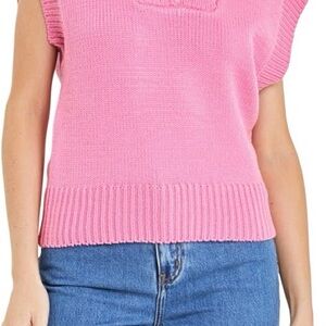 English Factory Zip Mock Neck Cap Sleeve Sweater